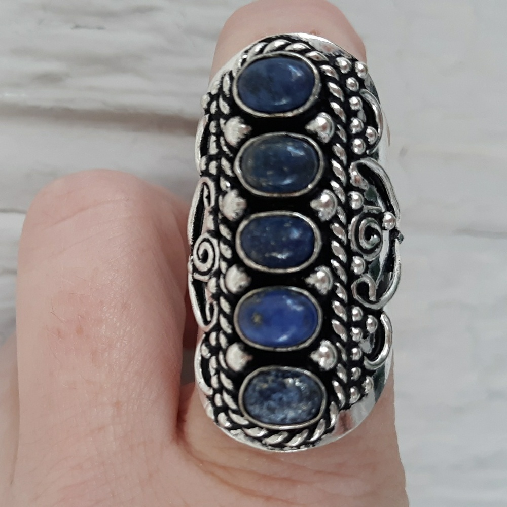 New Lapis Lazuli 925 Silver Adjustable Statement Ring.
